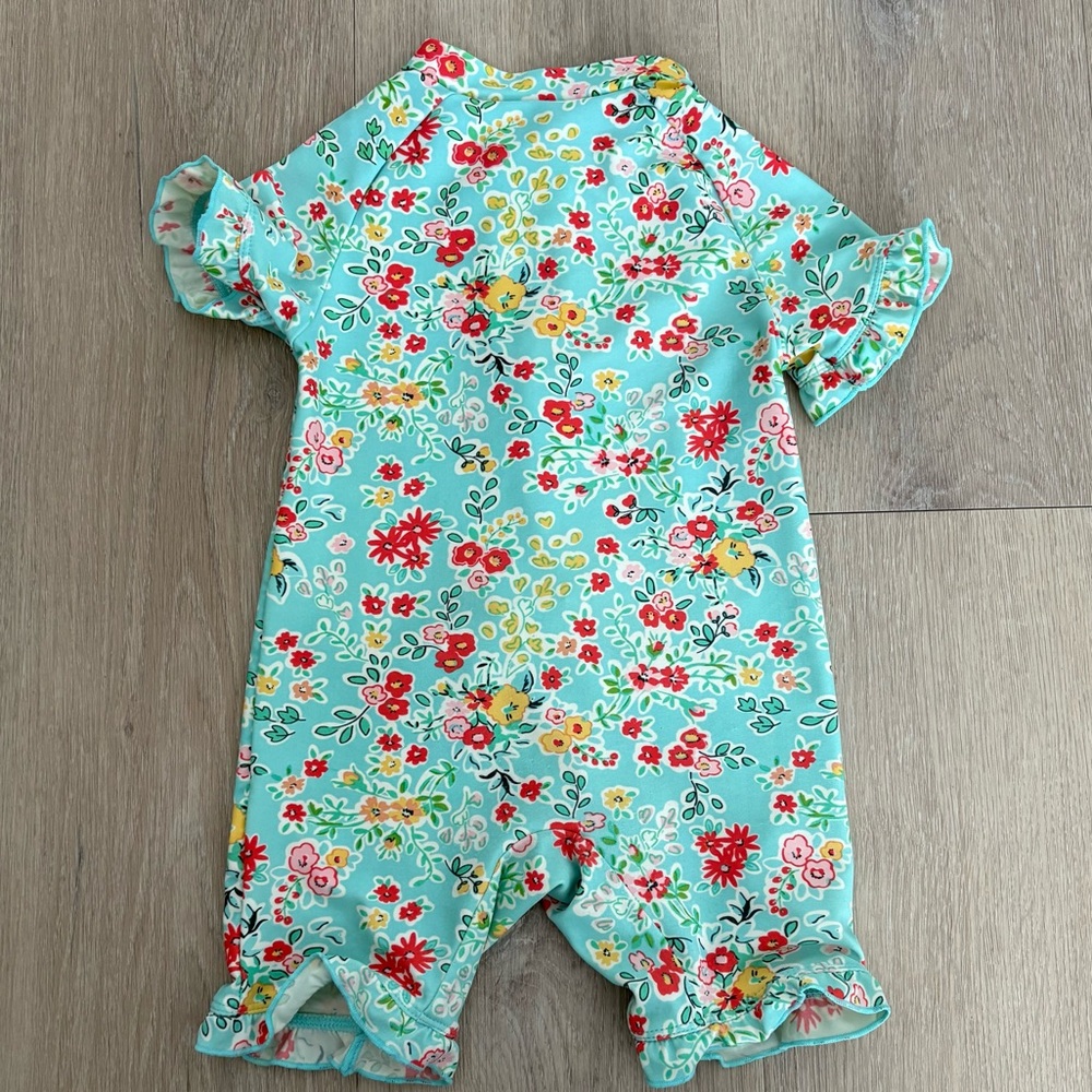 Charm Leaks Baby Swimsuit Romper Zipper 12-18 months Blue Floral Print UPF 50+ - Picture 2 of 16